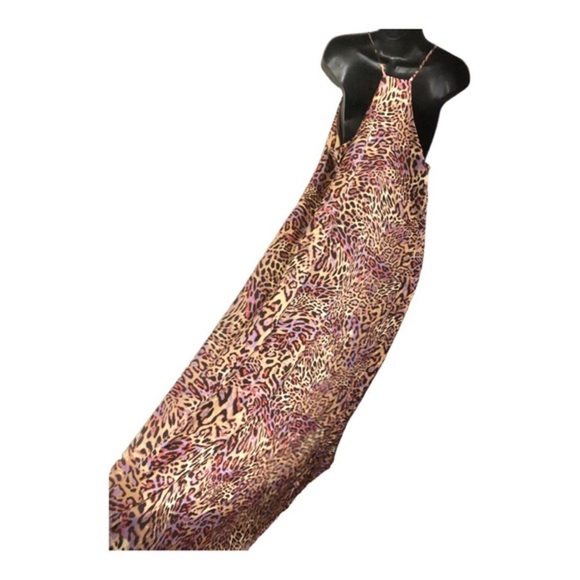 Nicole Miller satin effect animal print multi v-neck halter maxi dress size S - Picture 13 of 17